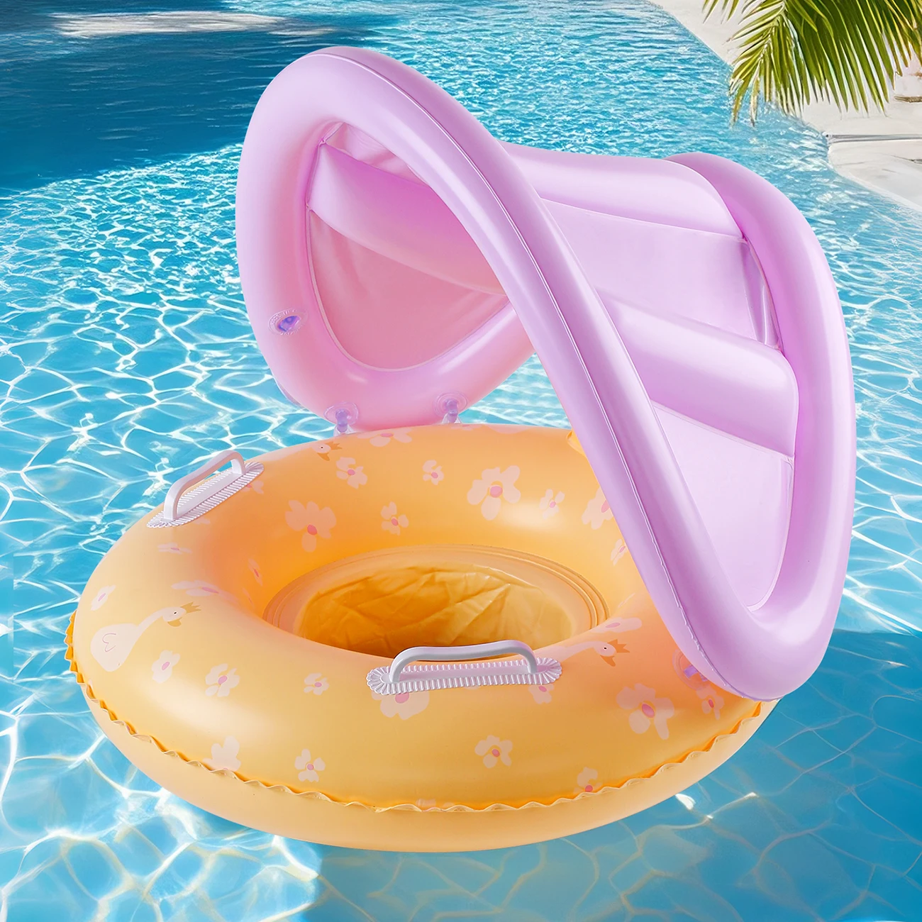 1PC インフレータブルプールフロート、黄色のキャノピーシート付き、夏のプールの水に浮かぶため