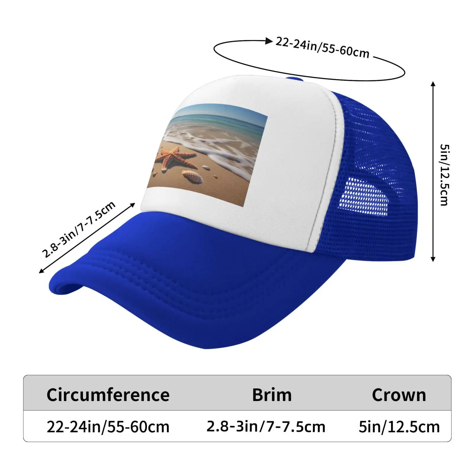 Starfish Seashell Sandy Beach Printed Mesh Baseball Cap Breathable Sun Protection Hat Adjustable Outdoor Sport Hat For Men Women