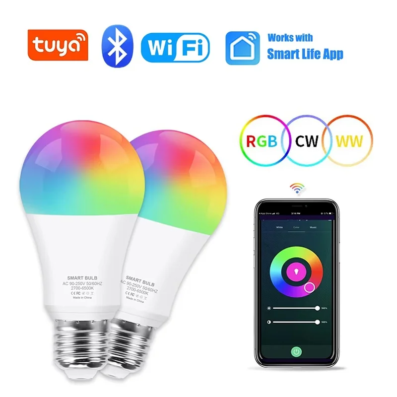 Tuya WiFi الذكية LED لمبة E27 220 فولت 15 واط الذكية RGB لمبة صوت عكس الضوء ضوء Parlante العمل 85-265 فولت مع مساعد جوجل/المنزل اليكسا #1