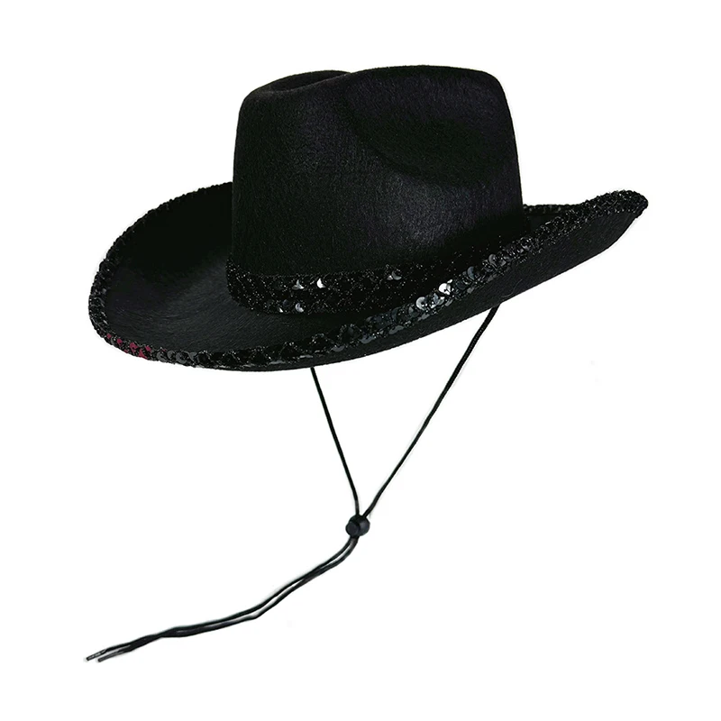 Women Men Sequin Cowgirl Hat Sparkly Western Cap Wide Brim Sun Hat for Outdoor Party Stage view 2