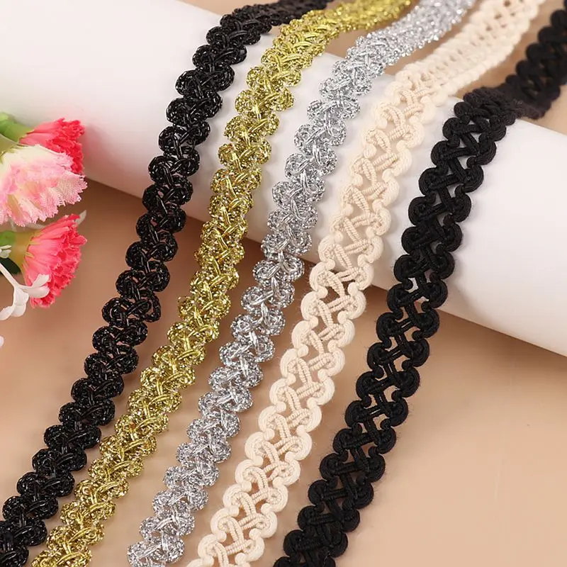 

Новая кружевная тесьма в новом стиле, 5 метров/196,85 дюймов, для аксессуаров для одежды, пижам, штор, золотистая и серебристая, с двойным волнистым краем в форме восьмерки, лента