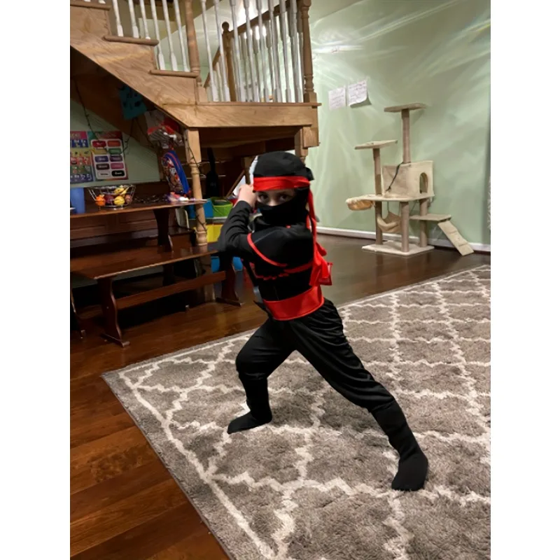 Jungen japanische Krieger Kostüm, Cartoon Samurai Halloween Outfit, Kinder Party Performance Kleidung mit Zubehör