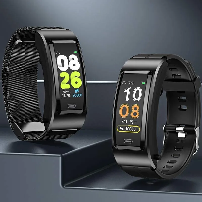KLW B7 2in1 Bluetooth Ear Smart Bracelets Sleep Monitoring Sports Step Counting Alarm Clock Reminder  Heart RateTalk Band