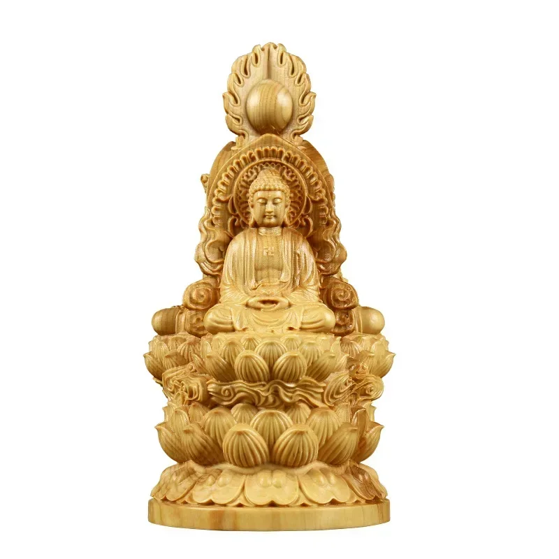 Wooden Guanyin, Ru Laifo, Di Zangwang lotus Buddha statue Solid wood three-dimensional carving Chinese  Home feng shui statue