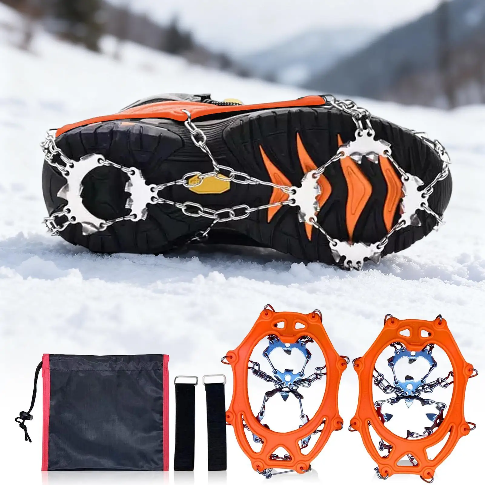 Ice Cleats For Boots 19 Teeth Winter Traction Crampon Anti-Slip Spikes For Shoes For Women Men Hiking Climbing Fishing Winter