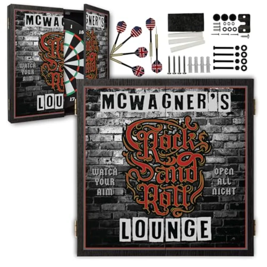 

Personalized Dartboard and Cabinet Set with 6 Steel Tip Darts for Home Entertainment Customizable Design Compact Storage Soluti