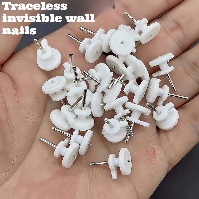 30Pcs Heavy Duty Invisible No Drill Wall Hooks Trace-Free Picture Hanging Nails For Photos Art Home Decor