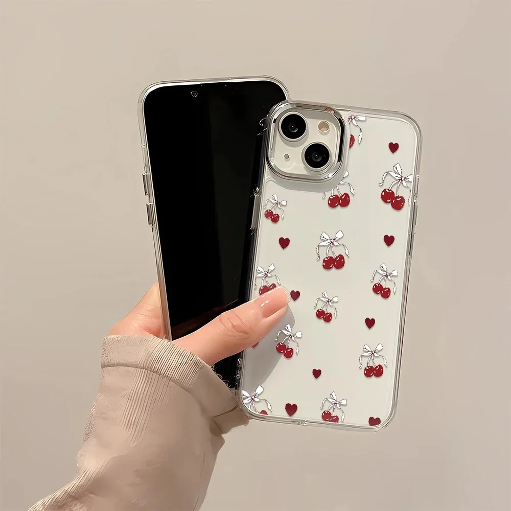 

Мягкий силиконовый чехол-бампер Red Bow Cherry для iPhone 16 Pro Max 16E 15 14 13 12 11 X XS XR 7 8 Plus SE 2020 Противоударный чехол-бампер