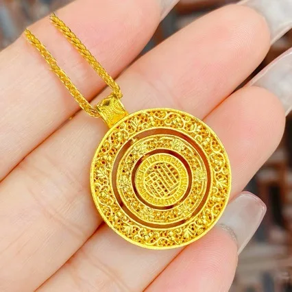 24k pure gold necklace full of blessings AU999 rotating colorful filament compass necklace turquoise disc 999 gold pendant