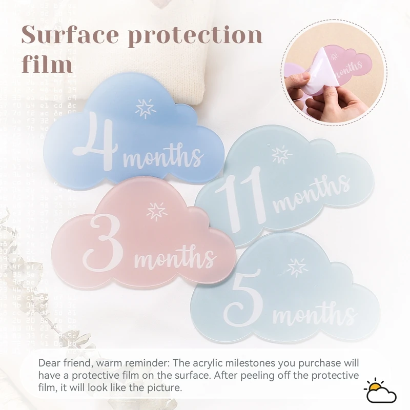 Acrylic Milestone 0-12 Months Baby Growth Souvenir Accessories Photography Accessories Cartoon Cloud Milestone Gift For New Baby