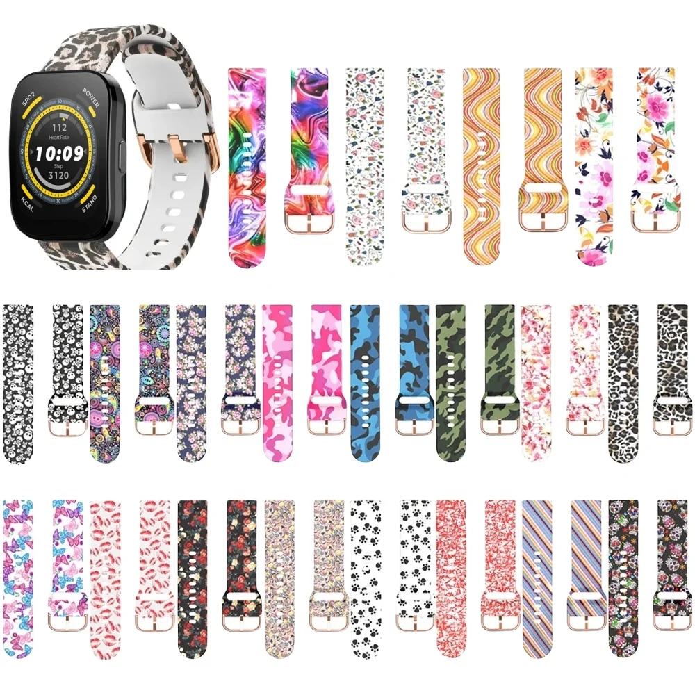 22mm Printing Strap for Amazfit Bip 5 Straps Replacement Silicone SmartWatch Wristband Bracelet correa Amazfit Bip5 Watch band