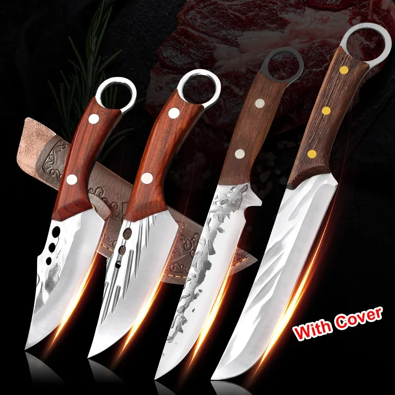 Boning Knife Outdoor Barbecue Camping Survival Hunting Knife Wood Handle Straight Knife Cleaver Meat Kitchen Knives Chef Cooking