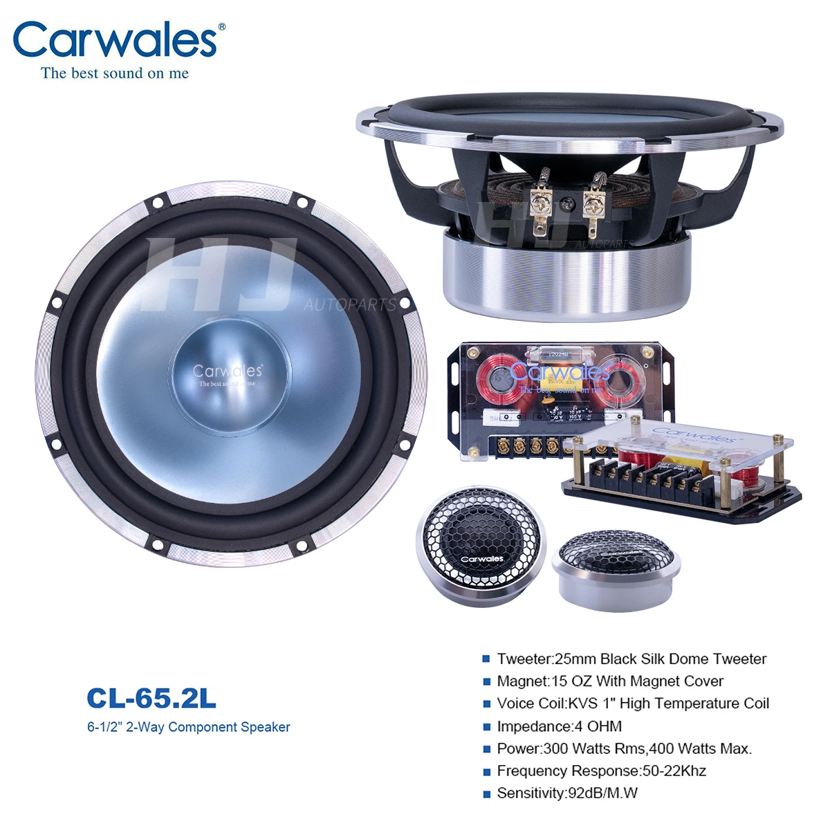 1set Car 6.5 Inch 2-way Audio Speaker Kit Tweeter Sub Woofer 2-way Horn 6.5” Woofer Aluminium Treble With Frequency Divider