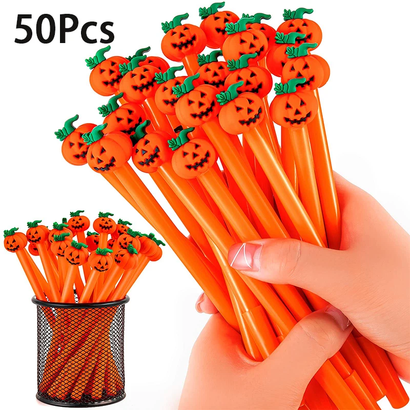 

50Pcs Halloween Gel Ink Pens Pumpkin Shape Pens 0.5 MM Black Rollerball Pen for Halloween Thanksgiving Party Supplies