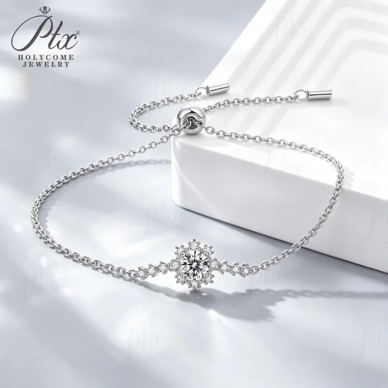 Moissanit-Armband, runder Schliff, D-Farbe, 925 Sterling Silber, klassisches Geburtstags- und Jubiläumsgeschenk, Alltagsschmuck, Holycome Schmuck. – Detail 5