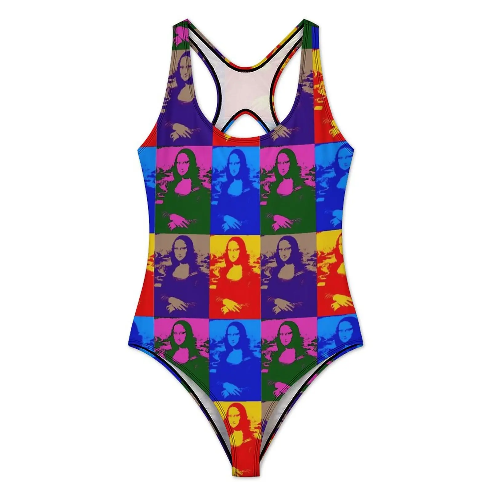 Mona Lisa Pop Swimsuit Funny Print Push Up Swimwear One-Piece Holiday Pool Monokini Swimsuits Sexy Pattern Beachwear Large Size