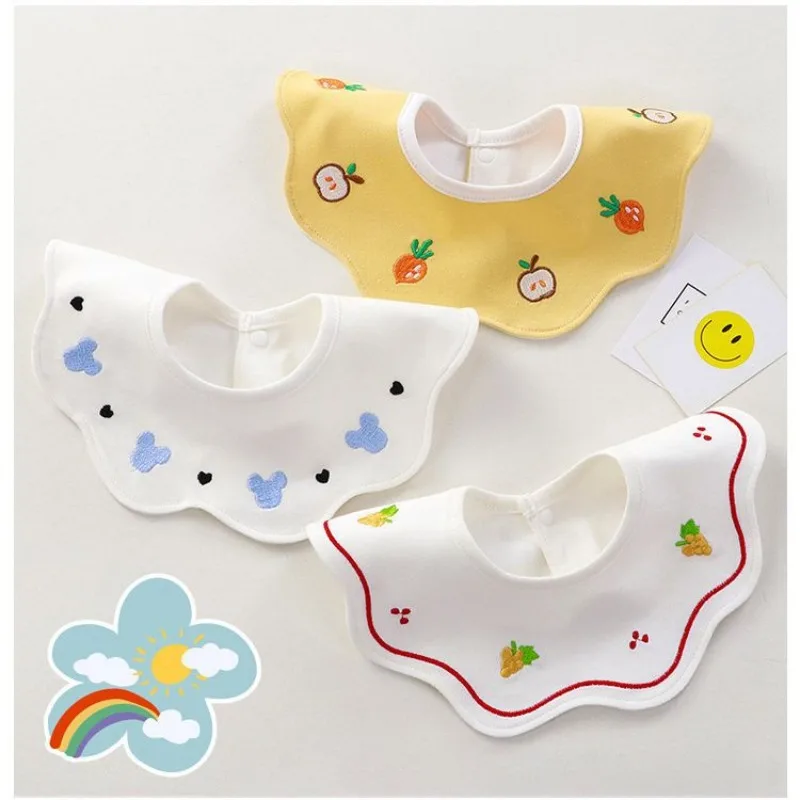 Pure Cotton Embroidery Printing Baby Bibs for Boy and Girl Newborn Feeding Food Snap Button Infant Saliva Towel Absorbent Cloth