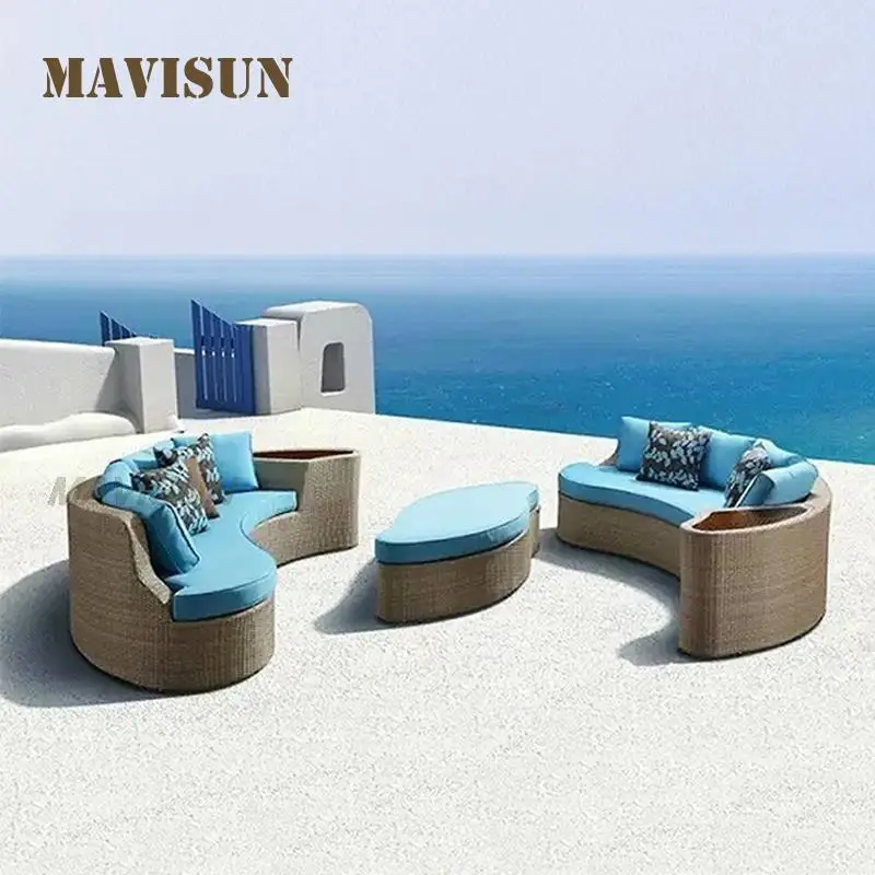 Rattan Outdoor Sofa Bed Furniture Sun Lounger For Courtyard Leisure Reclining Bed Balcony Wicker Chair Holiday Sun Room Recliner