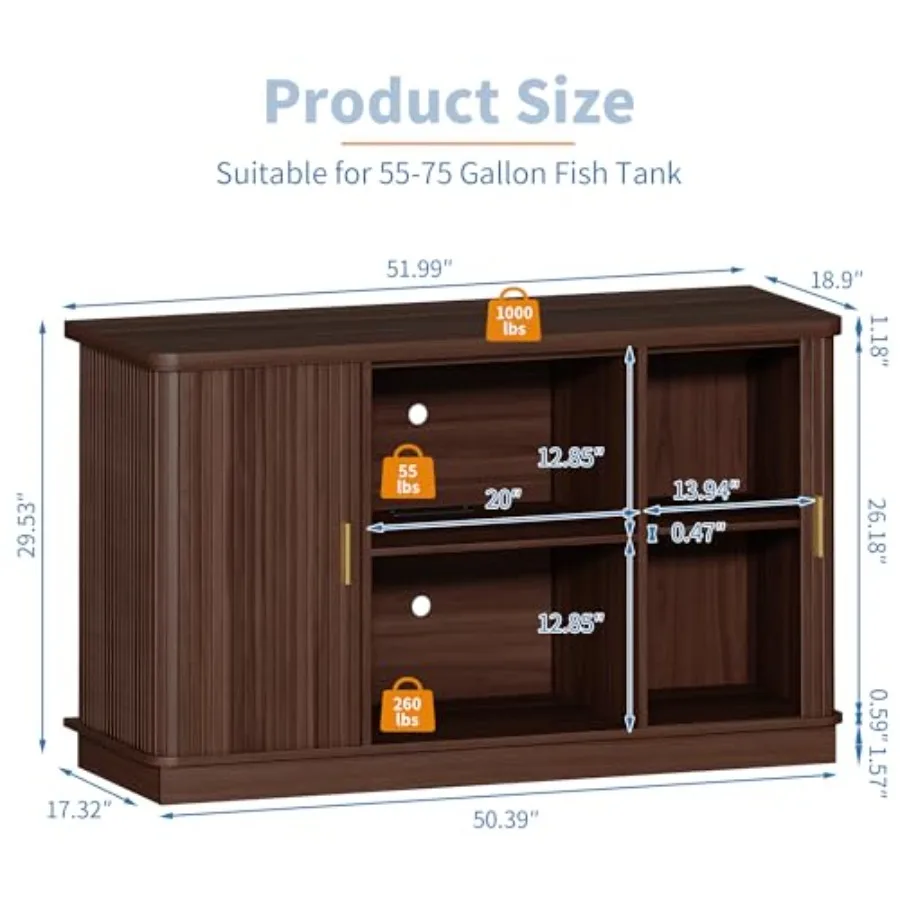 Fish Tank Stand, 75 Gallon Tank Stand with Sliding Cabinet Door, Heavy Duty Aquarium Stand with Power Outlet for Turtle Tank, R
