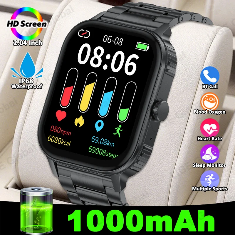 LIGE 1000mAh Large Capacity Battery Smart Watch Men Outdoor IP68 Sports Fitness Tracker Voice Calling 2.04