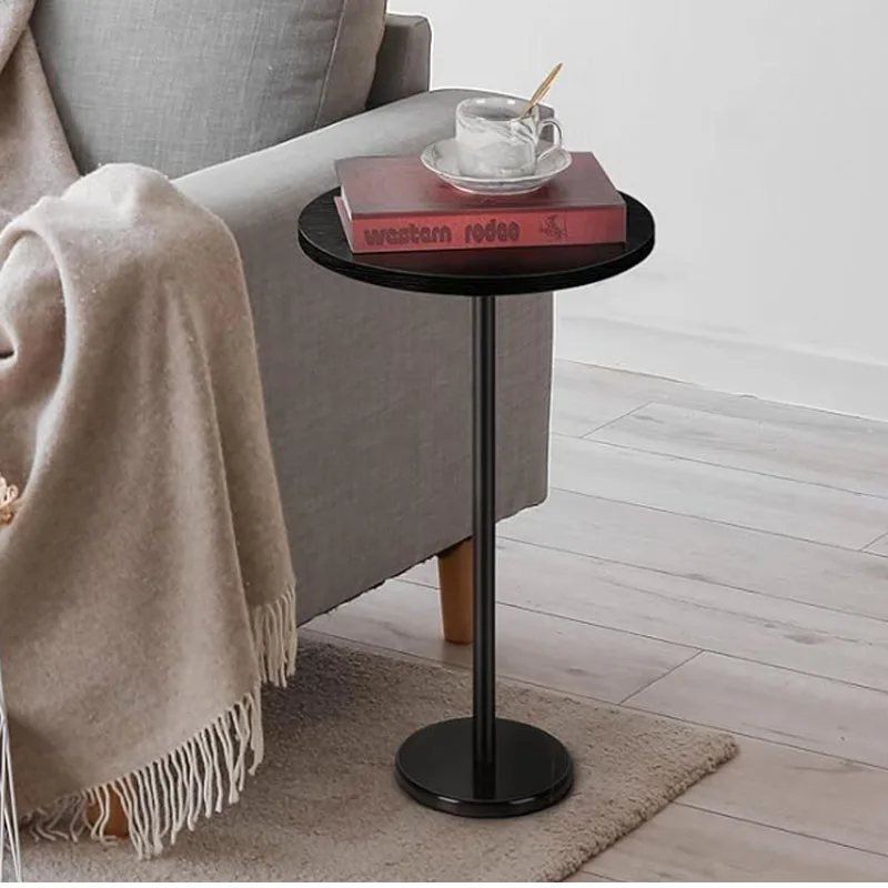 Black Drink Tables for Small Spaces Pedestal Side Table with Marble Base Small Round Side Table Black Coffee Table for Sofa