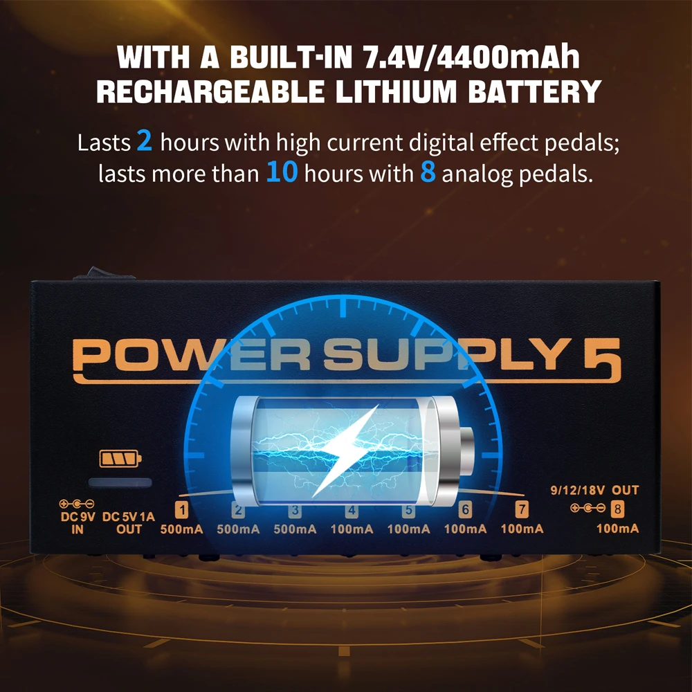 JOYO JP-05 Guitar Effect Pedal Power Supply Rechargeable 4400mAh Battery 8 DC Outputs Jacks 9V 12V 18V Guitar Effect Power
