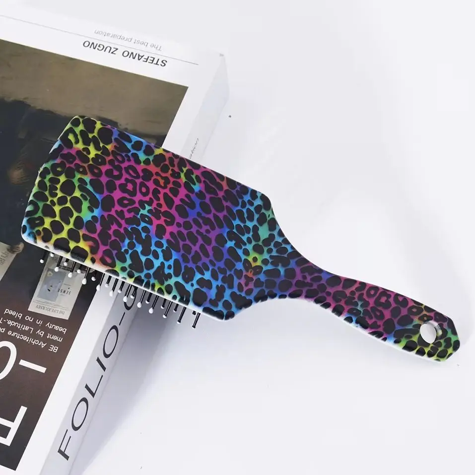 

Square air cushion comb with colorful leopard print pattern for styling, easy to carry, designed specifically for real hair wigs