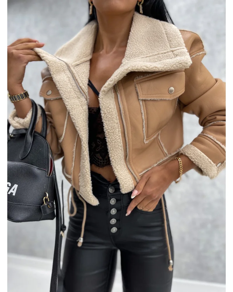 Faux Leather Jackets Women PU Short Thick Warm Black Outwear Female Aviator Retro Lapel Velvet Coat 2023 New Winter Woman Tops