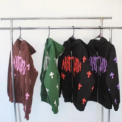 Y2k Männer Emo Streetwear Hoodie Zip Up Sweatshirts Fee Grunge Pullover Übergroßen Brief kreuz Goth Jacke Tops Hoodies Kleidung