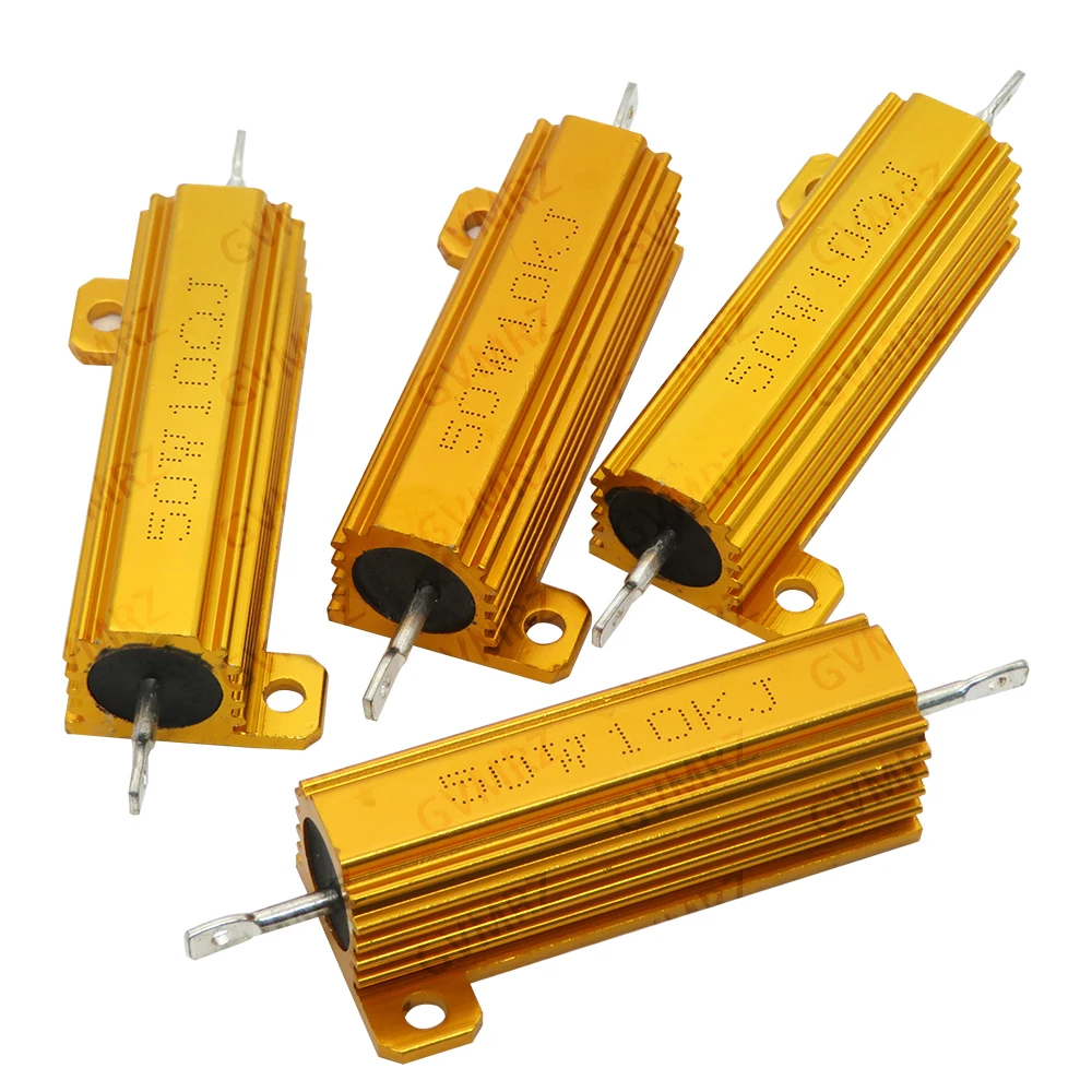 1PCS 0.01R 6.8R 27R 0.62R 50W 3.3R 7.5R 0.1R Aluminum Housing High Power Wirewound Resistor Assorted Resistance 20K 25K 30K 