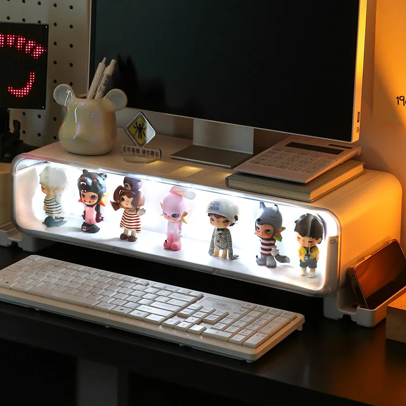 Desktop computer heightening rack with drawers Office desktop display shelf White workstation blind box Storage box