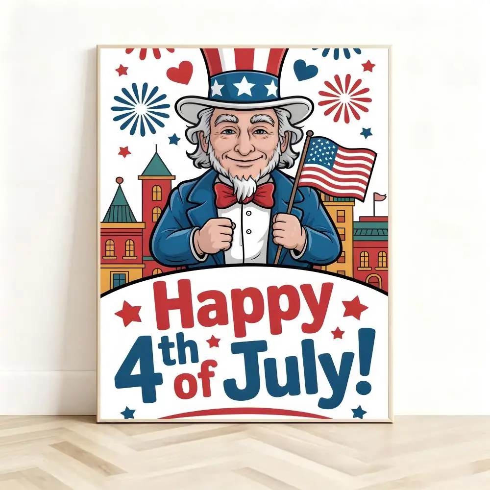 Patriotic Holiday Graphic T-The Fourth of July USA Poster Classic Self-Adhesive PP Wall Sticker for Living Room Bar Decor Gift