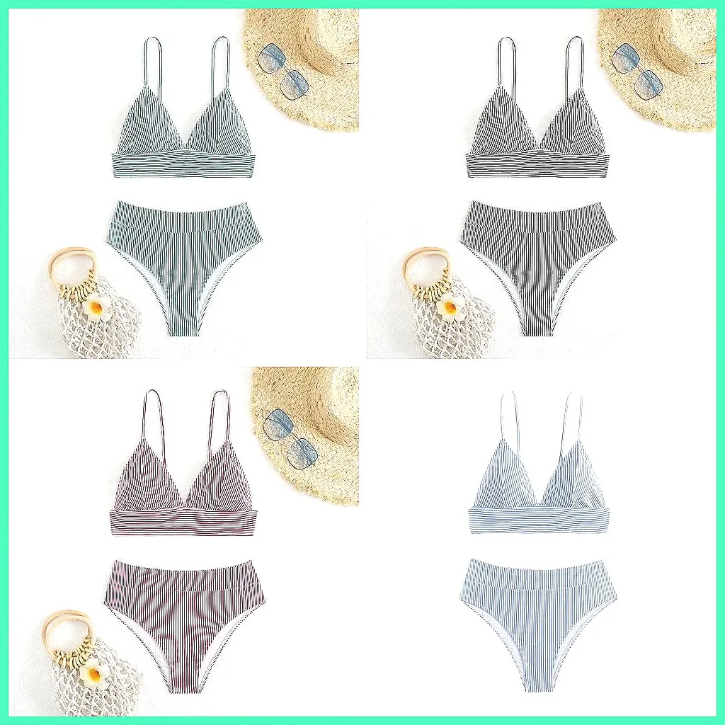 

2025 New Striped Print Bikini Set - Sexy Two-Piece Swimsuit for Women, Beachwear
