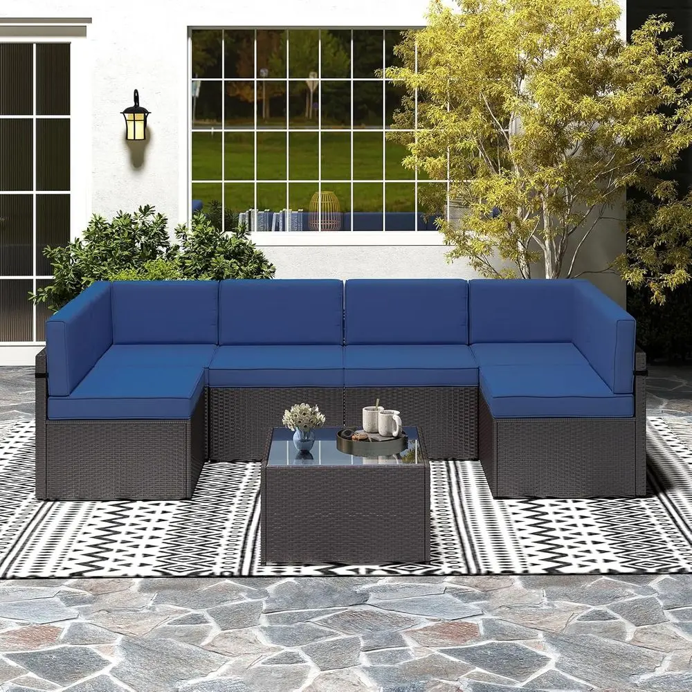 

7-Piece Outdoor PE Wicker Patio Furniture Set with Tea Table for Backyard or Garden