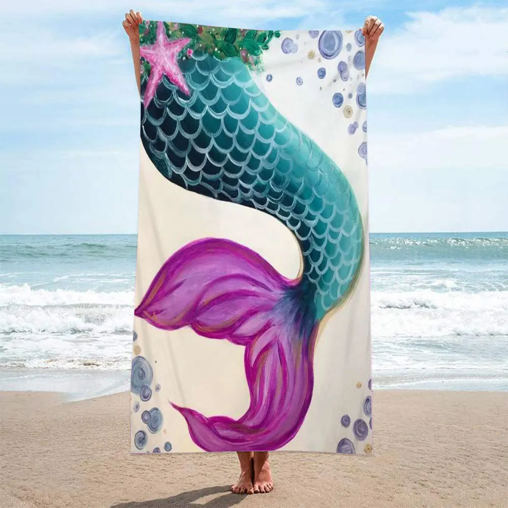 

Mermaid Princess Pink Bath Towel 3D Printed Microfiber Soft Water Absorbing Breathable For Girls Decorative Cartoon Beach Towel