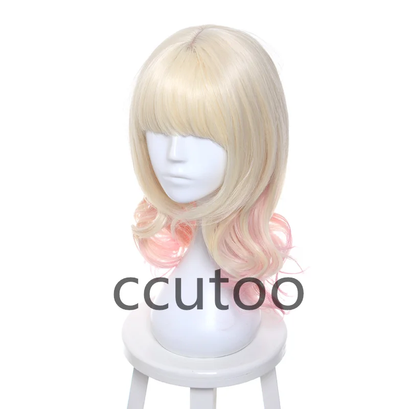 

ccutoo Diabolik Lovers Komori Yui 40 см розовая блондинка Ombre Mix вьющиеся средние плоские челки стильные синтетические волосы парики для косплея