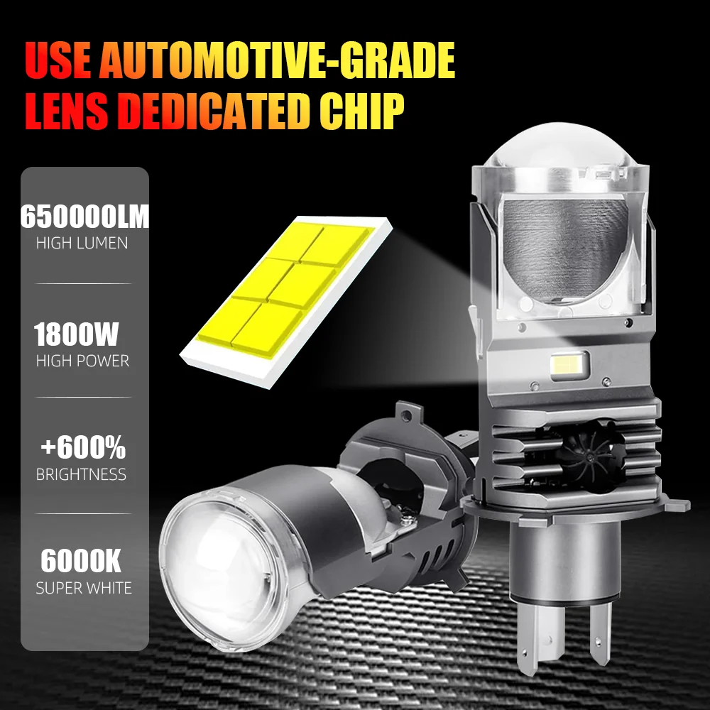 H4 LED Projector Lens RHD 650000LM Mini H4 LED Lenses Car Headlight Bulbs CSP Chip High Low Beam 1600W Canbus Turbo Light 12V