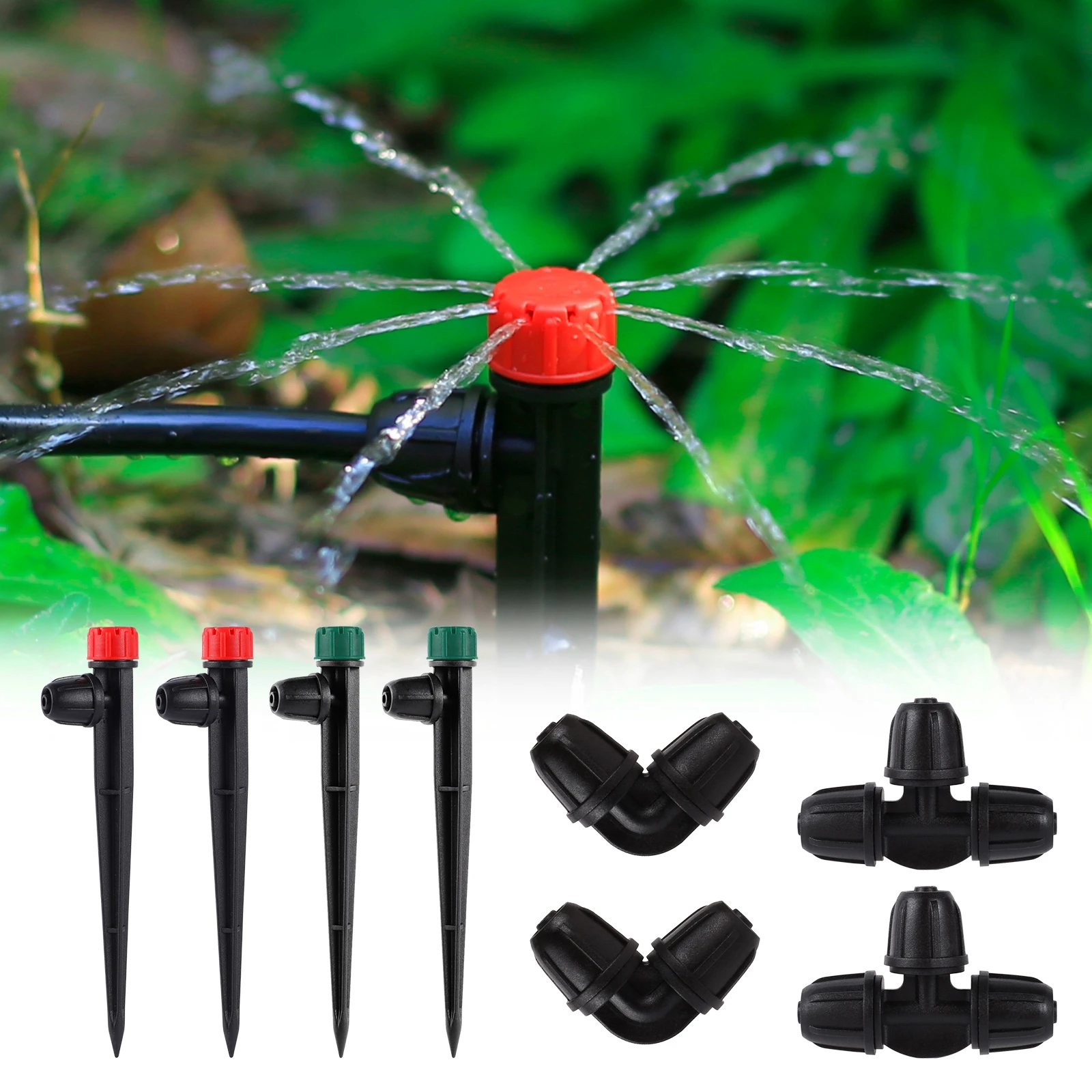 

8 Holes Adjustable 360° Scattering Micro-Sprinkler With 4/7mm Locked Tee Elbow Joint Garden Lawn Drip Irrigation Dripper 5/50Pcs