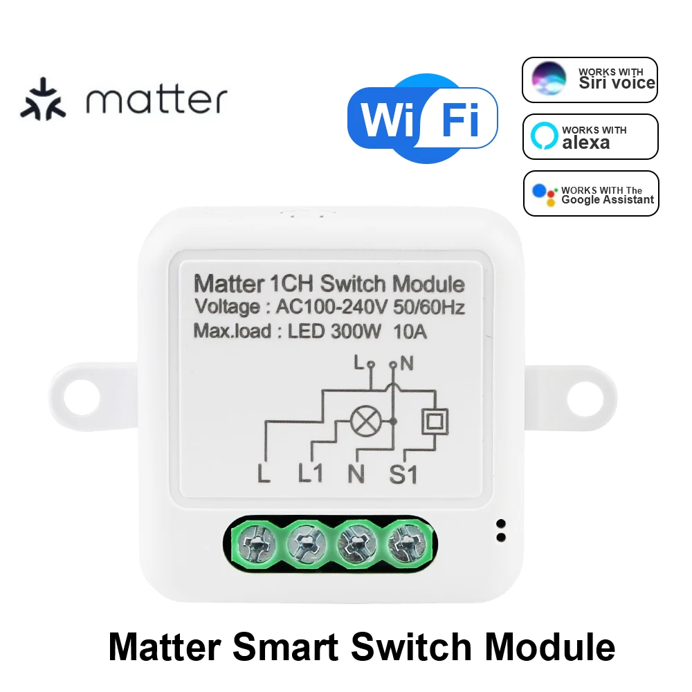 On/Off Switch Remote Controller 1/2/3/4CH Matter Switch Module AC 100V-240V 300W 10A Smart Breaker WIFI Voice Control