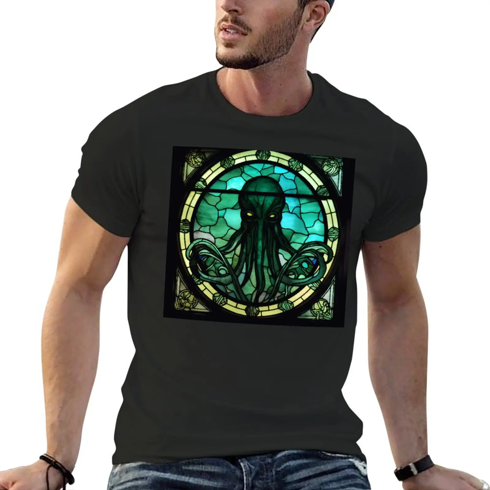 HALLOWEEN Cthulhu in Stained Glass T-shirt anime clothes customs plain white t shirts men