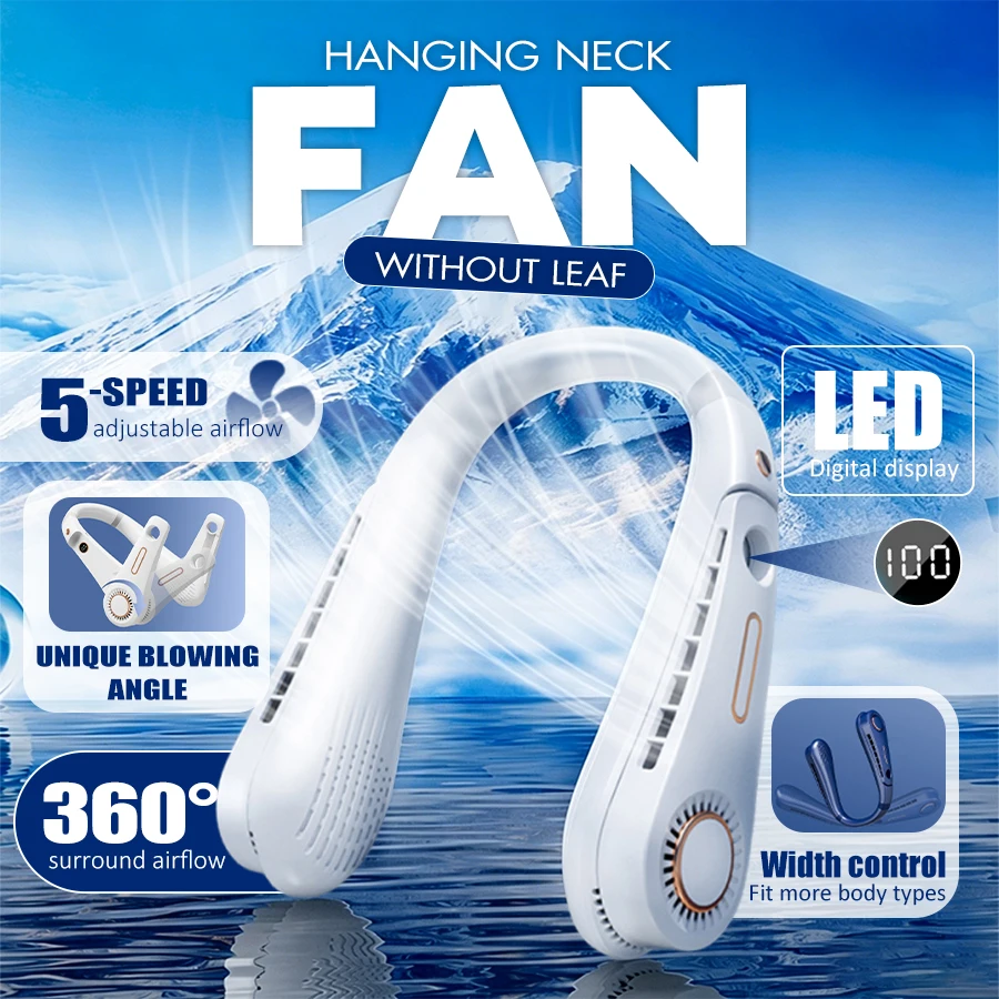 

5 Speeds Neck Fan, LED Display, Rechargeable Fan, 360° Air Supply, Quiet, Flexible Width for All Neck Sizes, Portable USB Fan