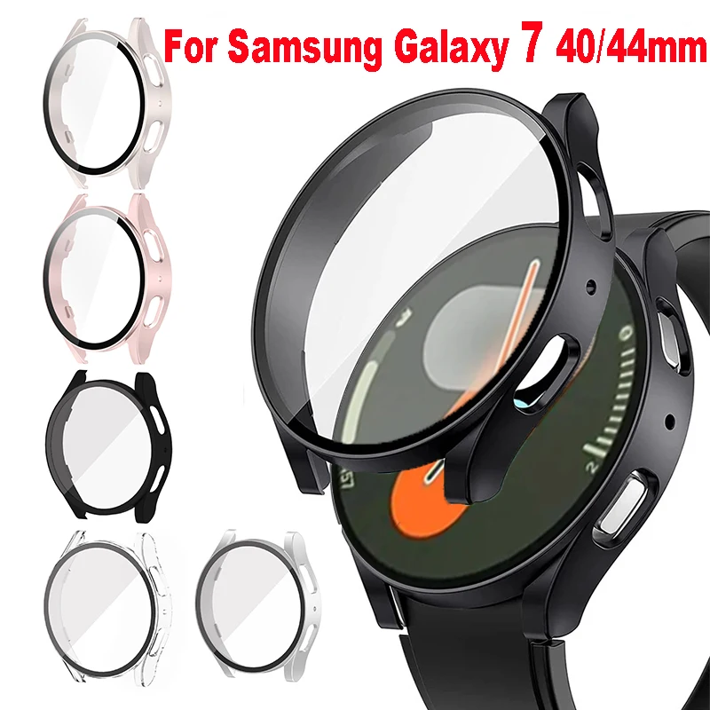 Glass+Case for Samsung Galaxy Watch 7 6 5 4 44mm 40mm Cases All Around Coverage Protective Bumper for Galaxy Watch 7 Accessories