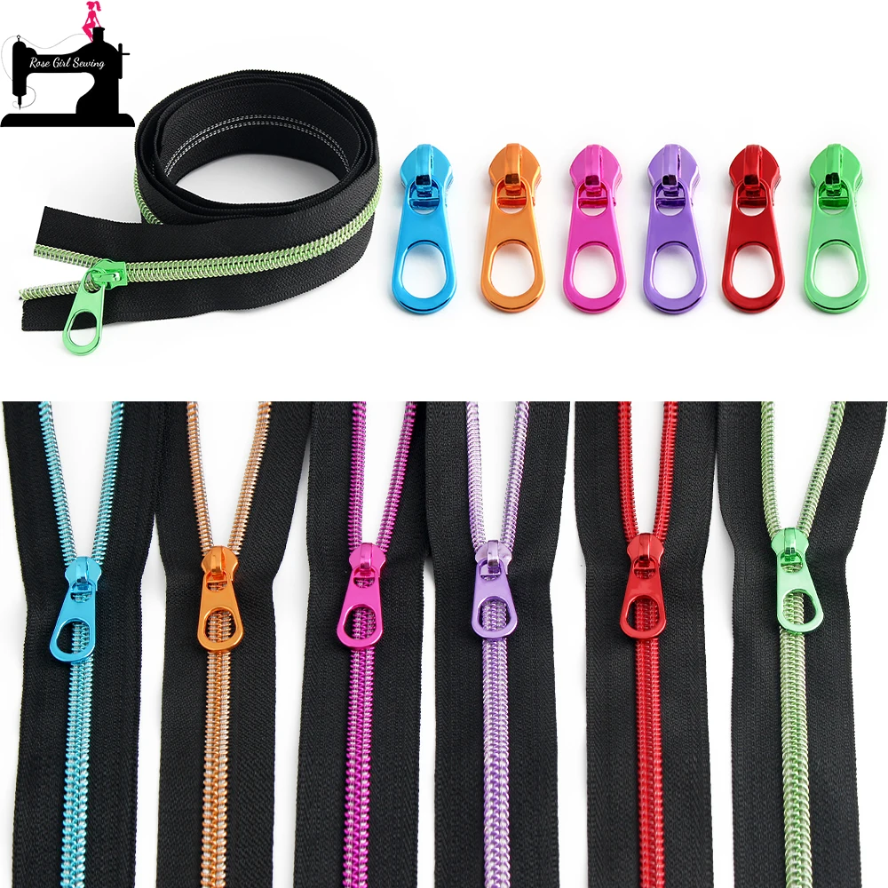 

1/5sets 5# Nylon Puller Slider With Zipper Tape For Sewing Bag Wallet Clothing Shoulder Metal Zip Head DIY Hardware Accessories