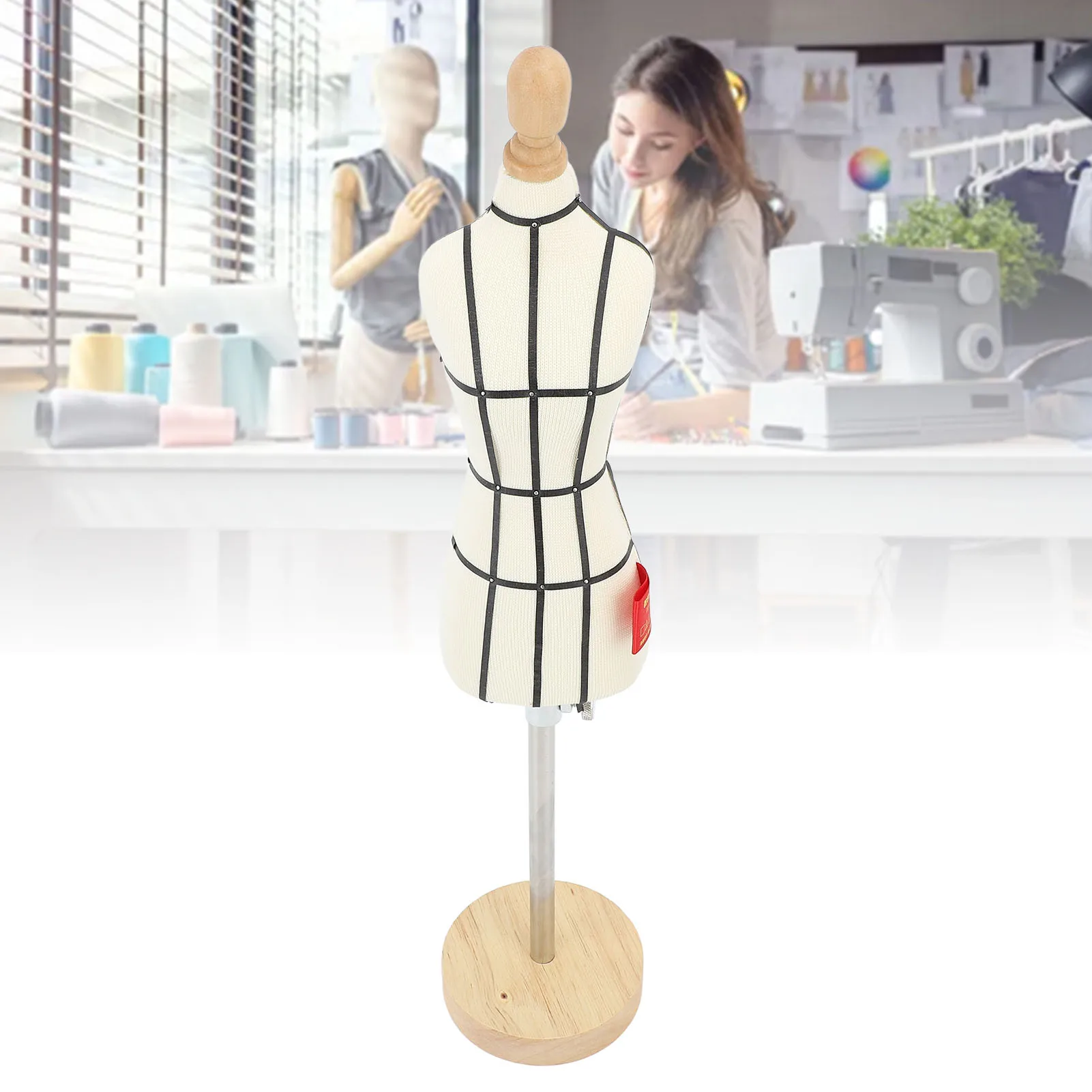 

Miniature Dress Form With Stand Wood Base Sewing Mannequin Body Clothing Display Model For Dressmaking And Teaching 1/2 Size