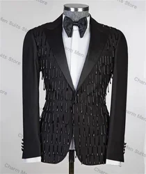 Beading Black Men Suits Set Custom Size 2 Piece Blazer+Pants High Quality Jacket Office Formal Groom Wedding Tuxedo Prom Coat