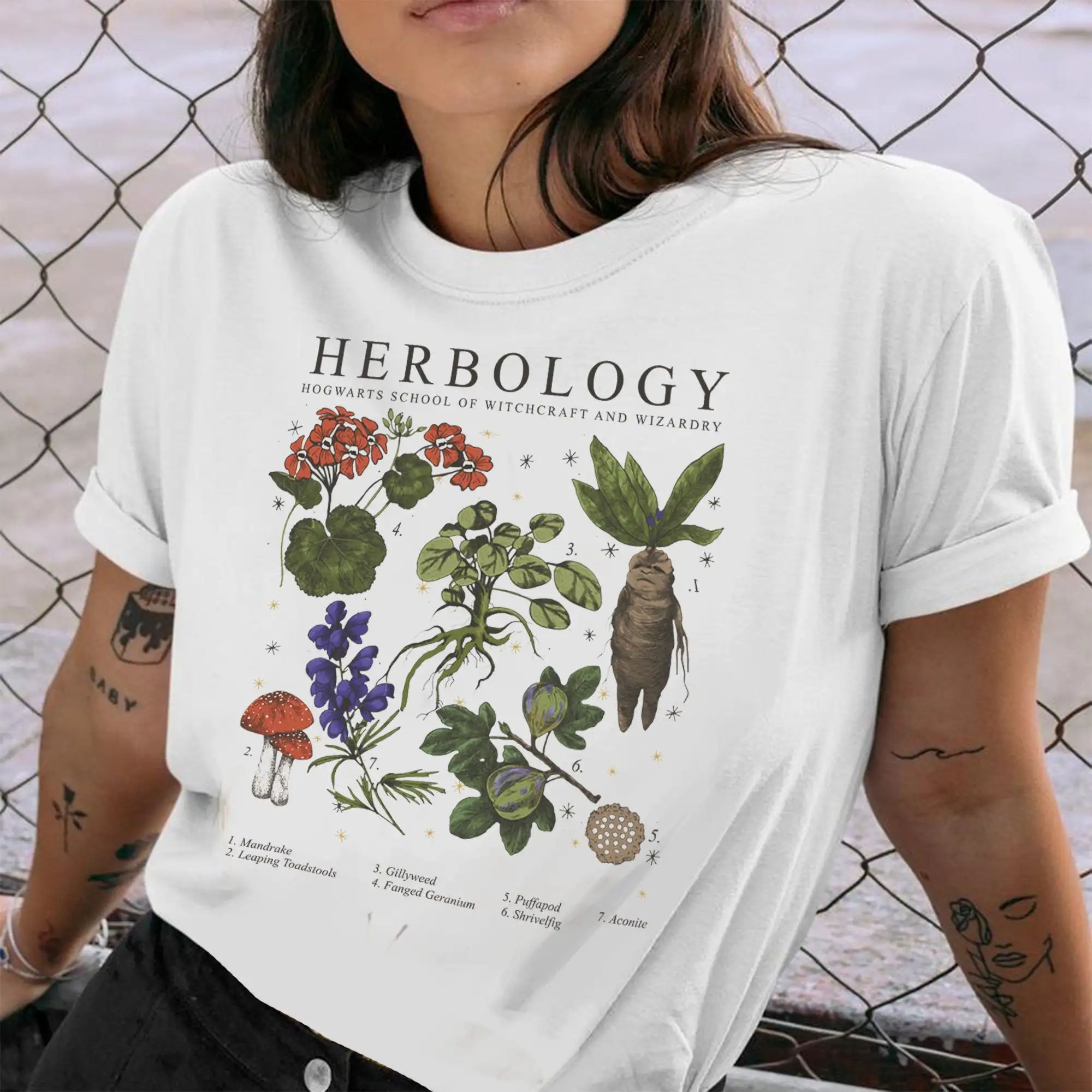 

Casual Ladies Basic O-collar Herbology Plants Print Tops Women T-shirt Short Sleeved Woman T-shirt Girl,Drop Ship