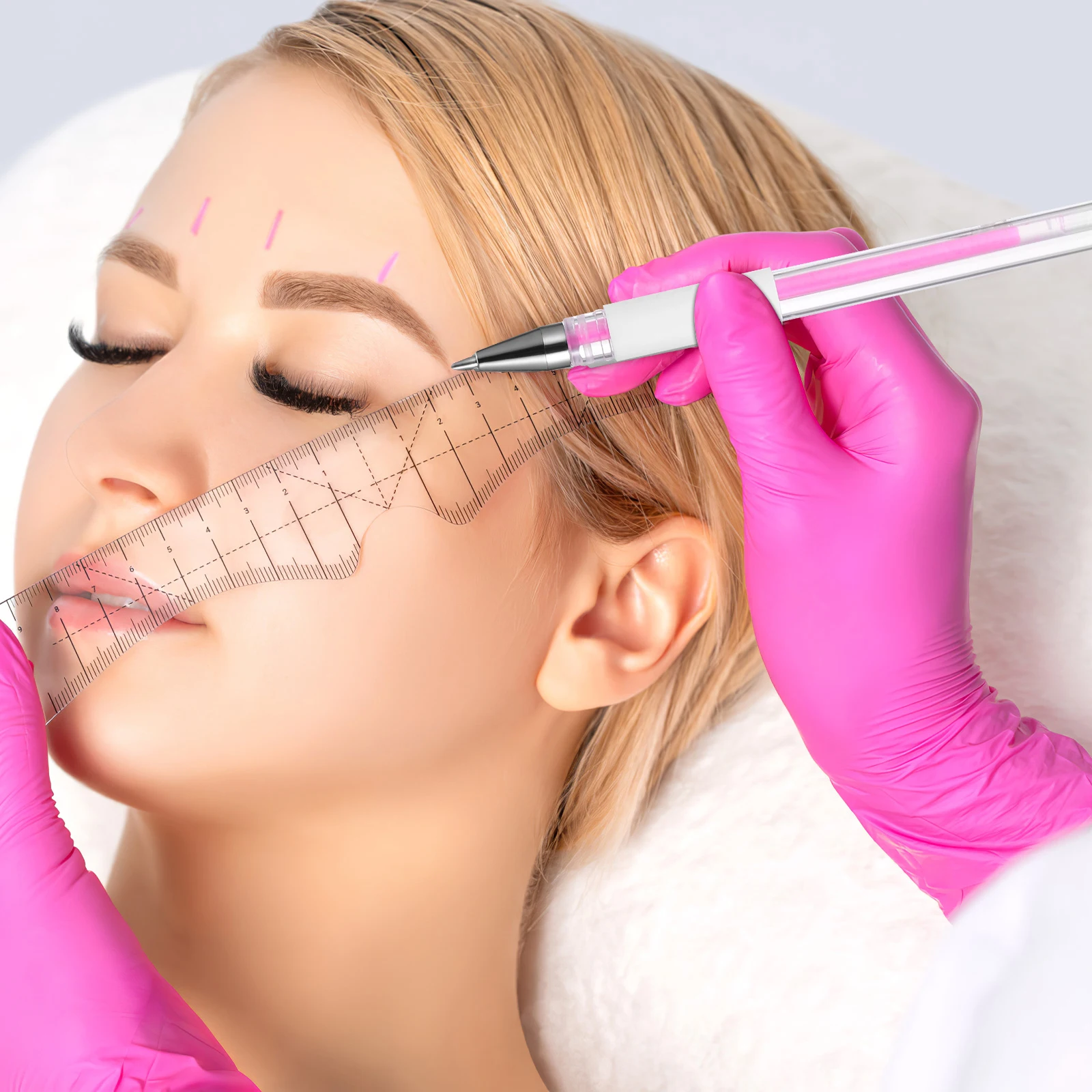 

1 set Pink Eyebrow Mapping Pen 8 Cores Long Lifespan Easy Clean Precise Lines For Makeup Professionals Plastic Tattooing Pen