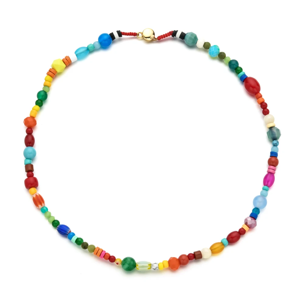 

New DIY Multi-color Beads Women Necklace Fashion Rainbow Glass Beads Female Choker Jewelry For Party Birthday Gifts