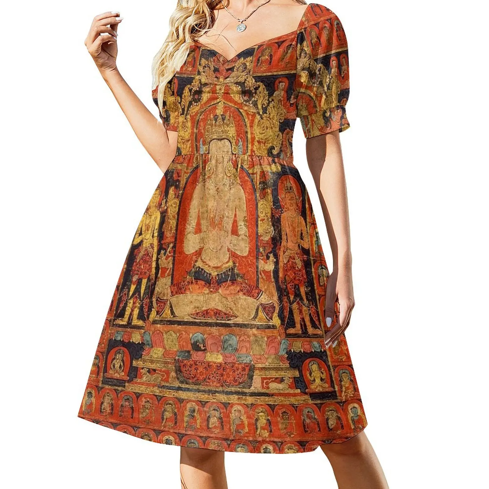 

Mandala 133 Cosmic Buddha Vairochana 1 Short Sleeved Dress Long dress clothes for women Dress