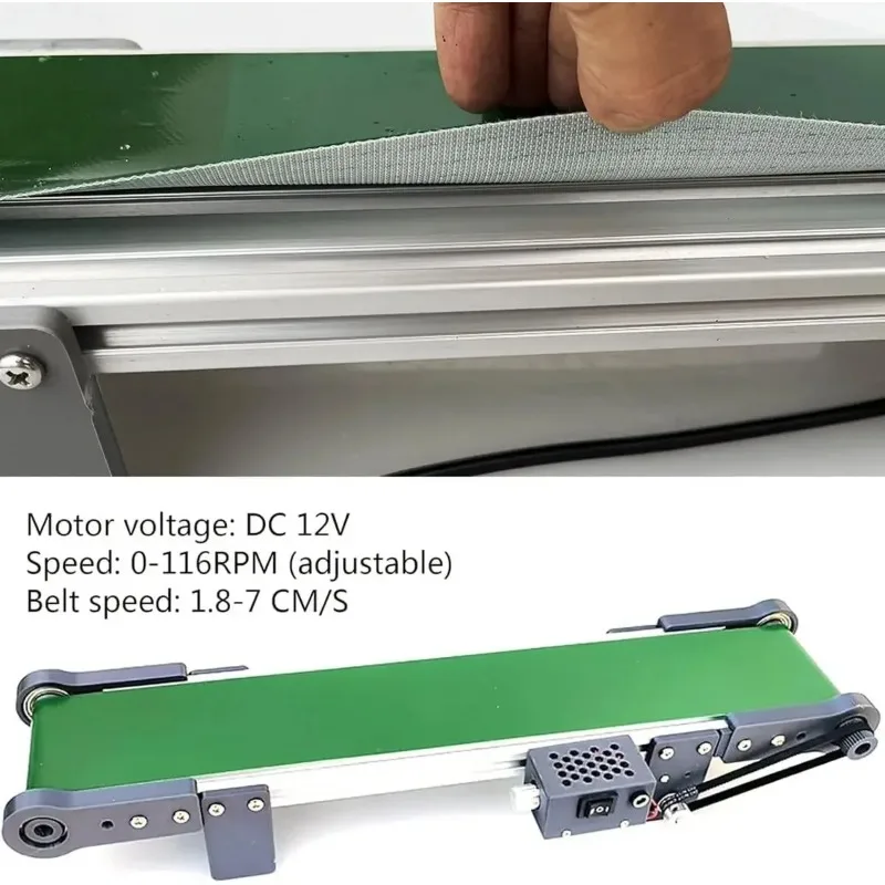 10x100cm Desktop Conveyor Belt Mini Portable Conveyor Belt with Forward Reverse Pause Functions 1.8-7.6cm/s 0-116RPM